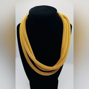 Vintage Monet Gold Tone 3 Strand Mesh Chain Statement Necklace